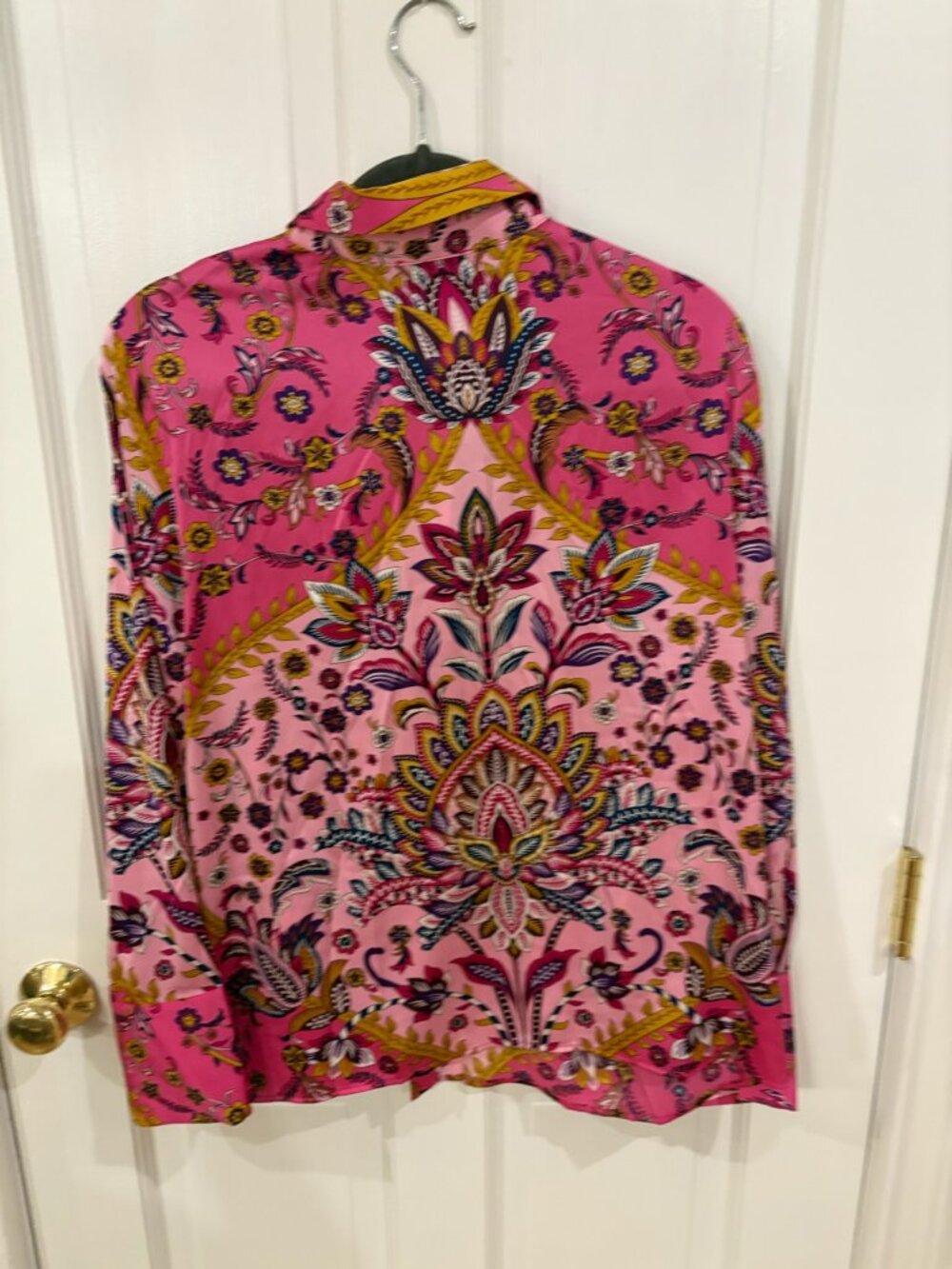 Rachel Zoe, Silk Blouse, multi-colored bohemian paisley and floral border print, - Picture 2 of 2
